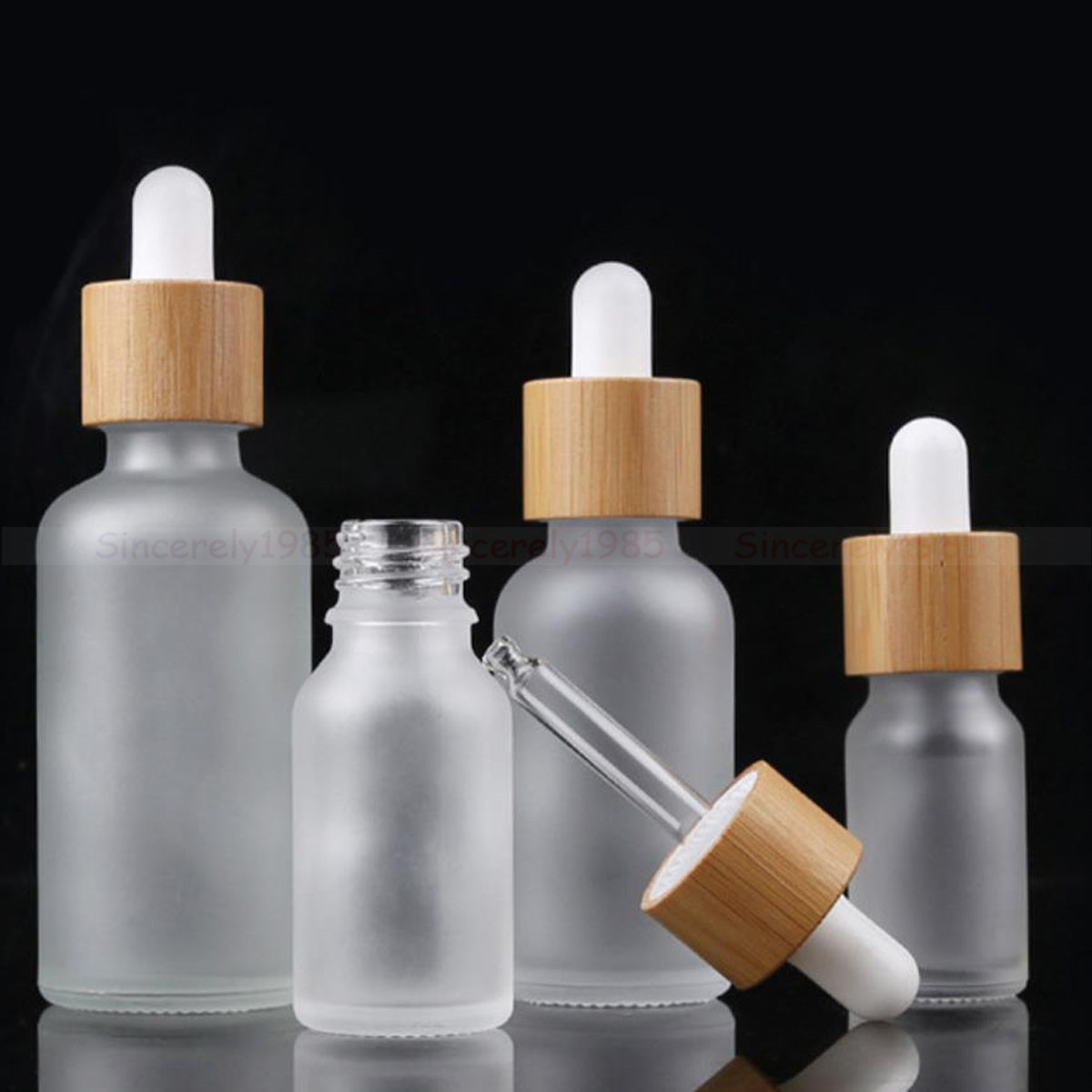 Juice Bottle Dropper - 5X 10X つや消しクリアホワイトガラスドロッパーボトル竹木蓋ドロップピペットキャップ詰め替え可能なマットエッセンシャル香水オイルボトル